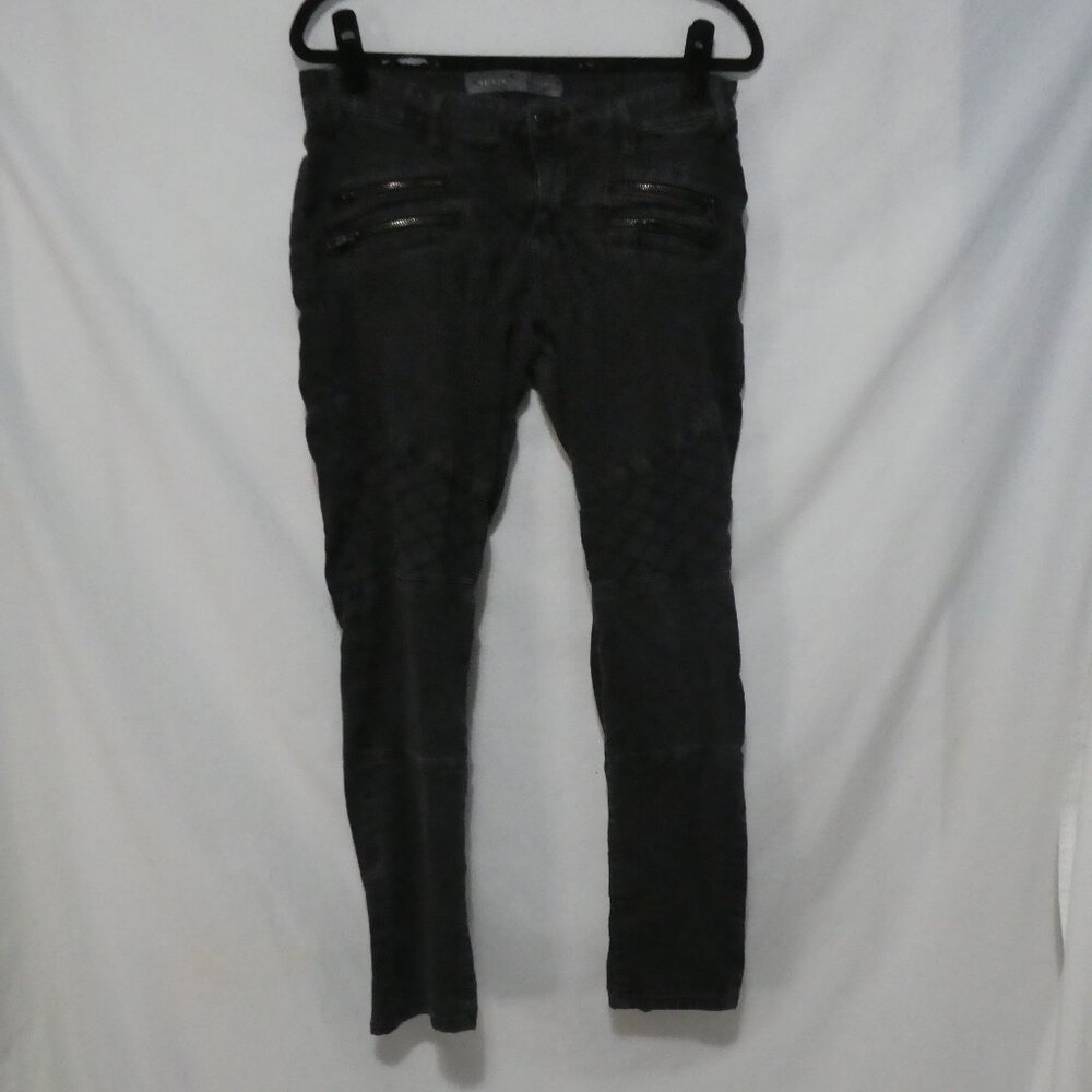 GUESS | size 31 | Skinny Black Acid Rinse Biker / Moto Double Zipper Jeans